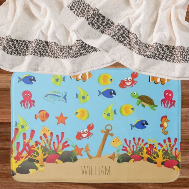  Under the Sea Ocean Fish and Anchor Kid Name Bath Mat (Creator Uploaded)