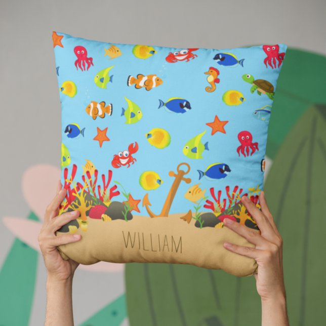 Under the Sea Ocean Fish and Anchor Kid Name Cushion (Creator Uploaded)