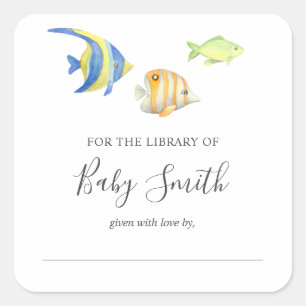 Under the Sea Ocean Fish Baby Shower Library Square Sticker