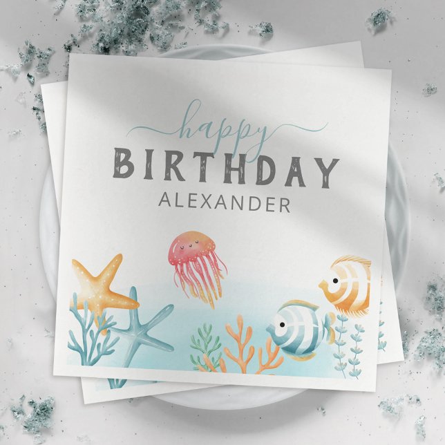 Under the Sea Ocean Happy Birthday Party Napkin (Creator Uploaded)
