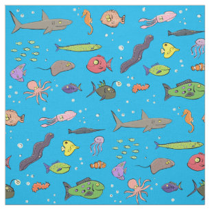 Under the sea ocean life funny fish cartoon fabric