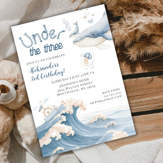 Under The Sea Ocean Sea 3rd Boy Blue Birthday  Invitation