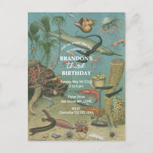 Under The Sea Ocean Sea Animal retro Birthday  Invitation Postcard