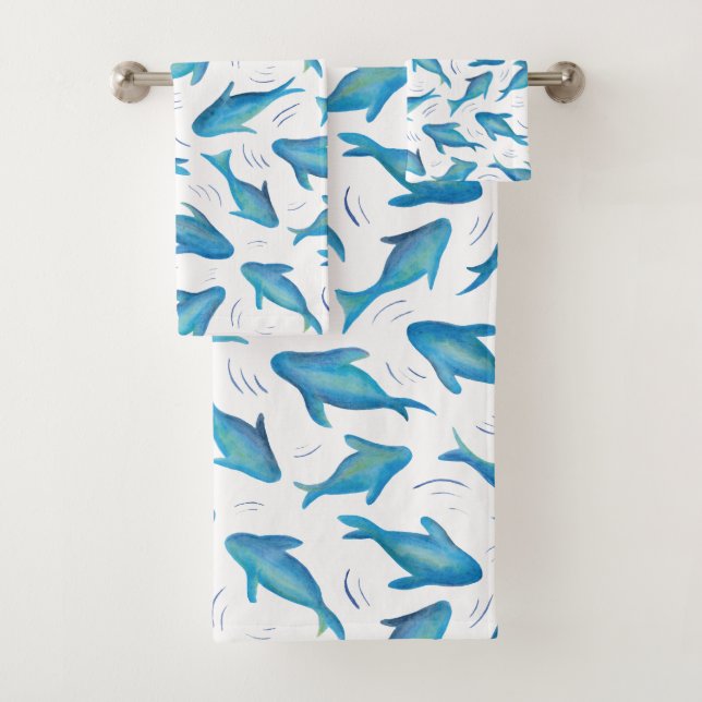 Under the Sea Ocean Shark Fish pattern Bath Towel Set (Insitu)