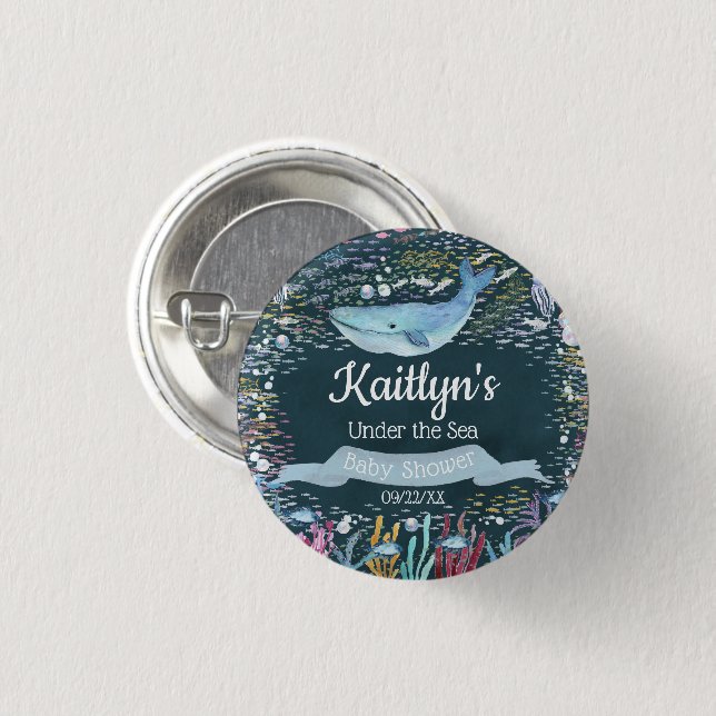 Under The Sea | Ocean Themed Baby Shower 3 Cm Round Badge (Front & Back)
