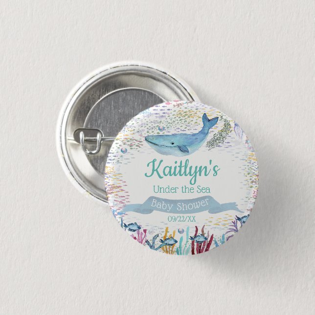 Under The Sea | Ocean Themed Baby Shower 3 Cm Round Badge (Front & Back)