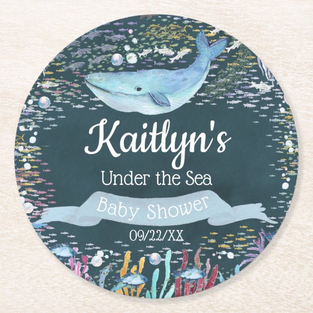 Under The Sea | Ocean Themed Baby Shower Round Paper Coaster (Front)