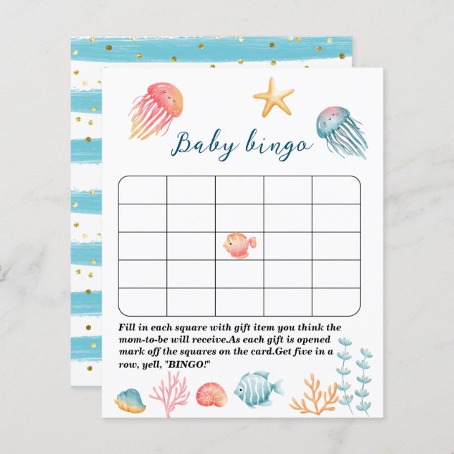 Under the Sea Ocean Watercolor baby shower bingo g (Front/Back)