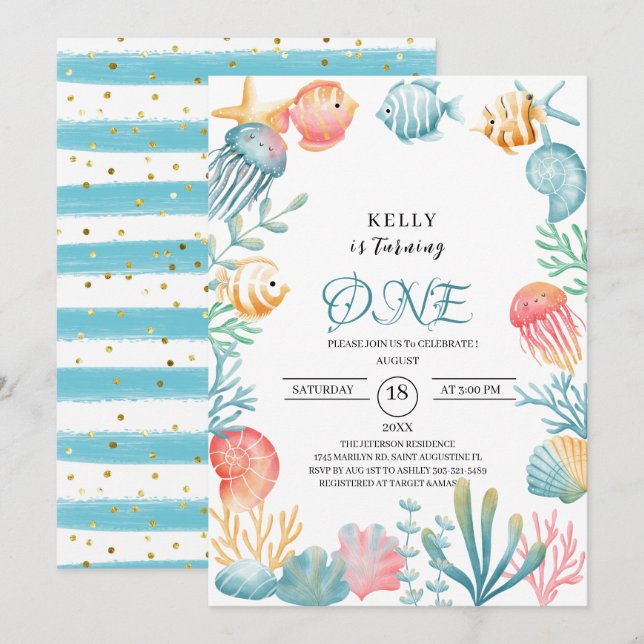 Under the Sea Ocean Watercolor Baby Shower Invitation (Front/Back)