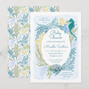 Under the Sea Ocean Waves Seahorse Baby Boy Invitation