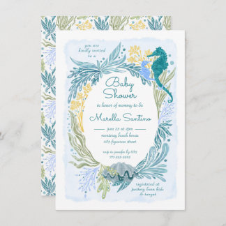 Under the Sea Ocean Waves Seahorse Baby Boy Invitation