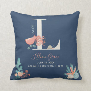 Under the Sea Octopus Alphabet Letter L Birth Stat Cushion