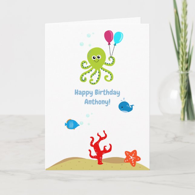 Under the Sea Octopus Boy Birthday Greeting Card (Front)