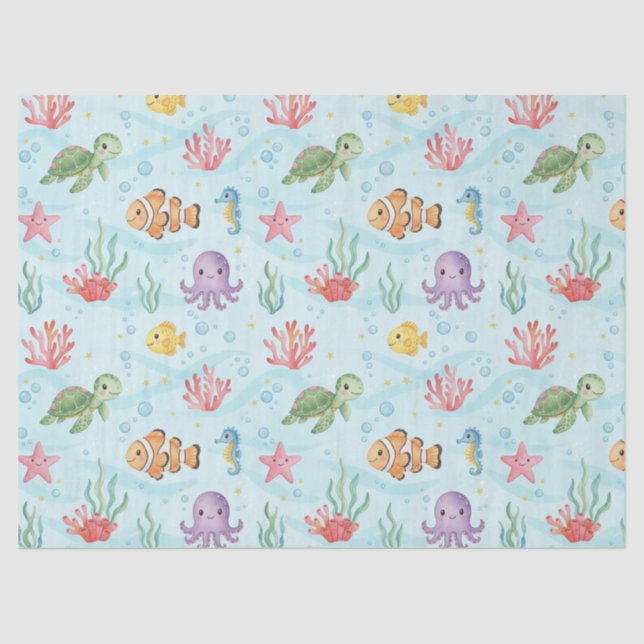 Under the Sea Party Colourful Ocean Creatures Tissue Paper (Front)