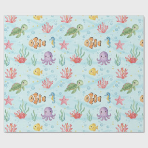 Under the Sea Party Colourful Ocean Creatures Wrapping Paper