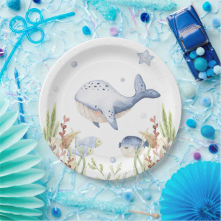 Under the Sea Party Decor, Whale Birthday Paper Plate