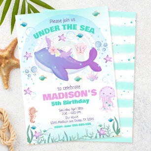 Under the Sea Party Whale Girl Birthday  Invitation