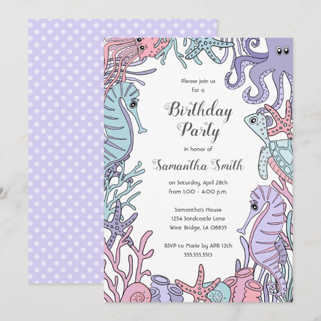 Under the Sea Pastel Birthday Party Invitation (Front/Back)