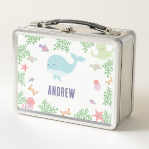 Under the Sea Personalised Cute Whale Kids Pastel Metal Lunch Box