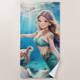 Under the Sea Personalized Mermaid  Beach Towel