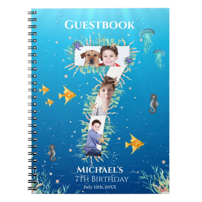 Under The Sea Photo Big 7th Birthday Guest Book (Front)