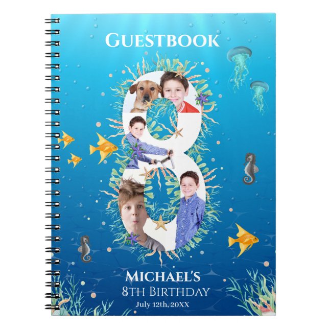 Under The Sea Photo Big 8th Birthday Guest Book (Front)