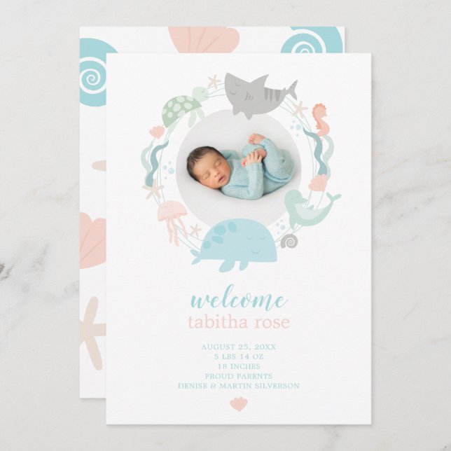 Under The Sea Photo Birth Announcement (Front/Back)