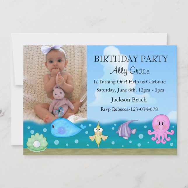 Under The Sea Photo Birthday Invite (Front)