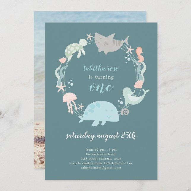 Under The Sea Photo First Birthday Invitation (Front/Back)