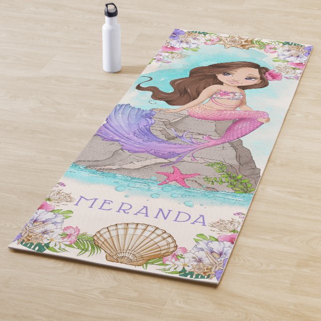 Under the Sea Pink and Purple Mermaid (Brunette)  Yoga Mat (In Situ)