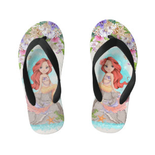 Under the Sea Pink and Purple Mermaid (Red Hair) Kid's Thongs