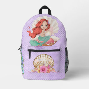 Under the Sea Pink and Purple Mermaid (Red Hair) Printed Backpack