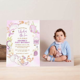 Under the Sea Pink Girl First Birthday Party Invitation