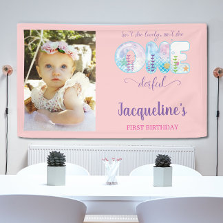 Under The Sea Pink Girls 1st Birthday Party Banner