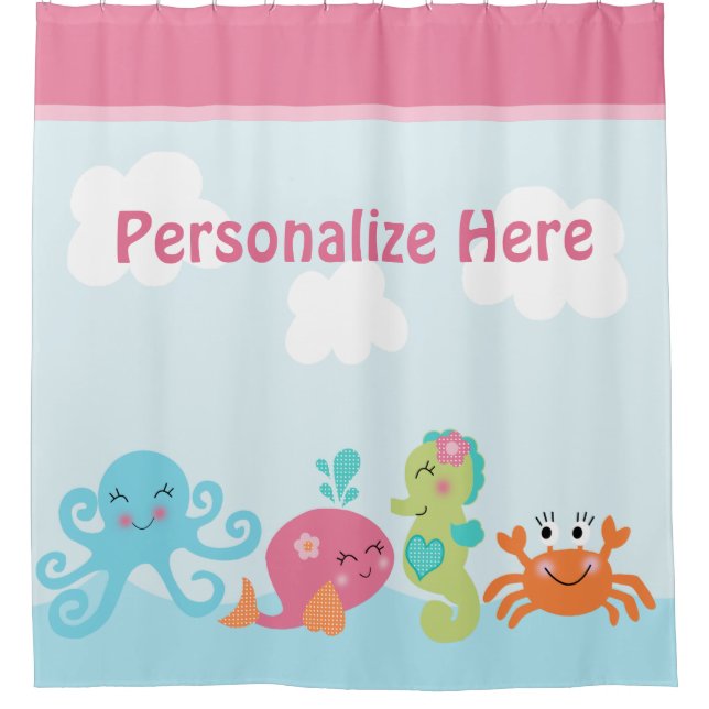 Under the Sea Pink Kid's Shower Curtain (Front)