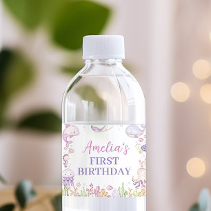 Under the Sea Pink Ocean Animals Kids Birthday Water Bottle Label