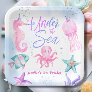 Under The Sea! Pink Ocean Girl 10th Birthday Paper Plate