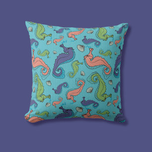 Under the Sea - Playful Seahorse and Shell Pattern Cushion