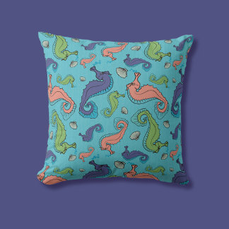 Under the Sea - Playful Seahorse and Shell Pattern Cushion