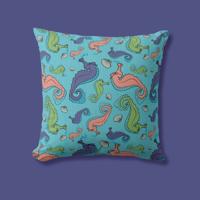 Under the Sea - Playful Seahorse and Shell Pattern Cushion (Creator Uploaded)
