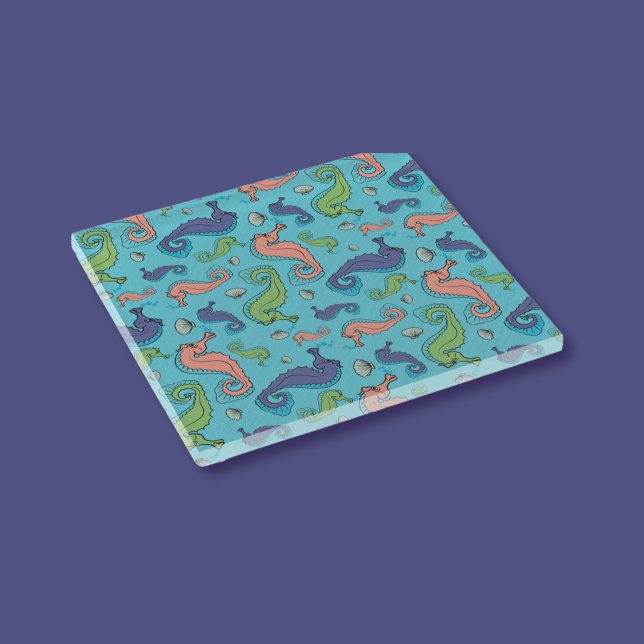 Under the Sea - Playful Seahorse and Shell Pattern Glass Coaster (Creator Uploaded)