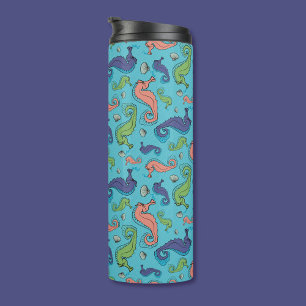Under the Sea - Playful Seahorse and Shell Pattern Thermal Tumbler