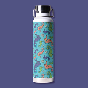 Under the Sea - Playful Seahorse and Shell Pattern Water Bottle
