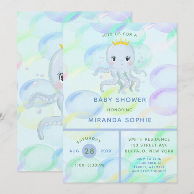 Under The Sea Prince Octopus Boy Baby Shower Invitation (Front/Back)
