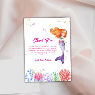 Under The Sea Princess Mermaid Coral Baby Shower  Thank You Card