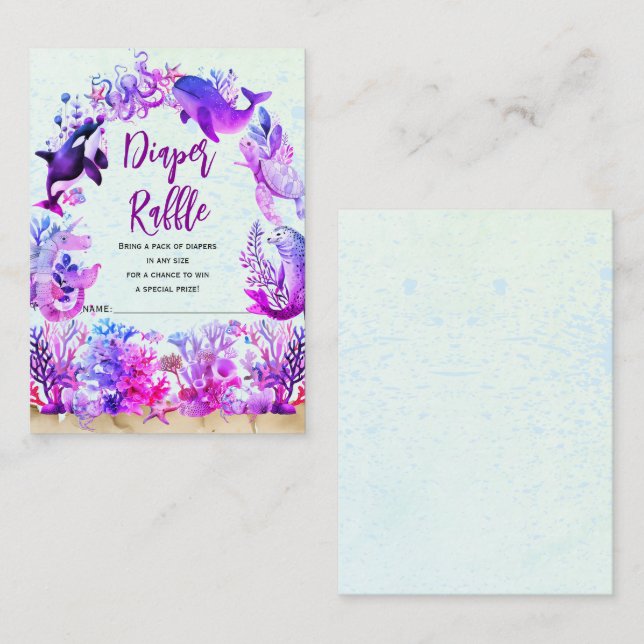 Under the sea purple Diaper raffle baby shower Enclosure Card (Front/Back)