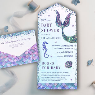 Under the Sea Purple Mermaid Baby Shower All In One Invitation