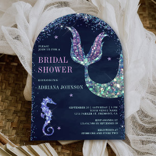 Under the Sea Purple Mermaid Navy Bridal Shower Invitation