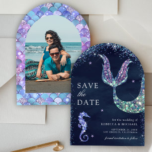 Under the Sea Purple Mermaid Navy Photo Wedding Save The Date