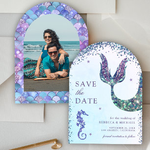 Under the Sea Purple Mermaid Photo Wedding Save The Date